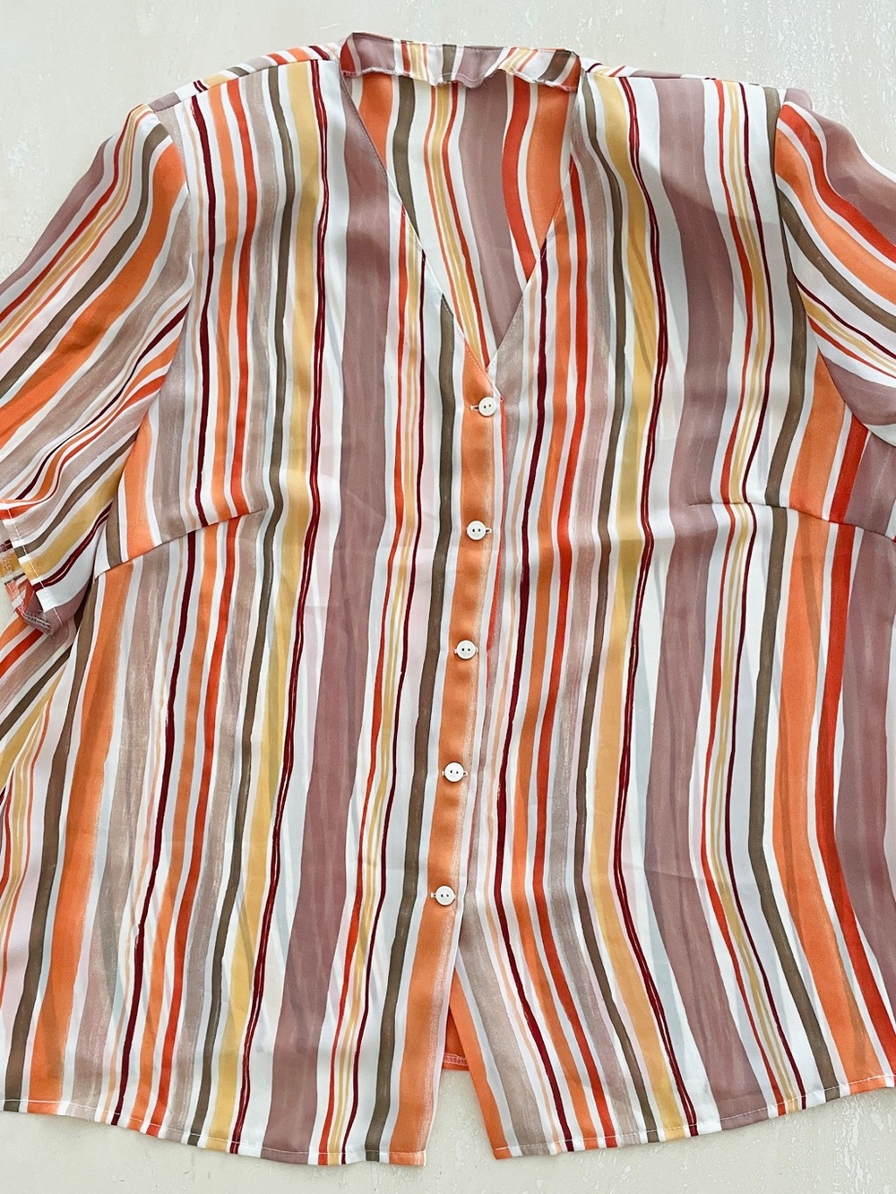 Plus Size Women’s Handmade Striped Button Front Top in Orange Cream XXL 3XL